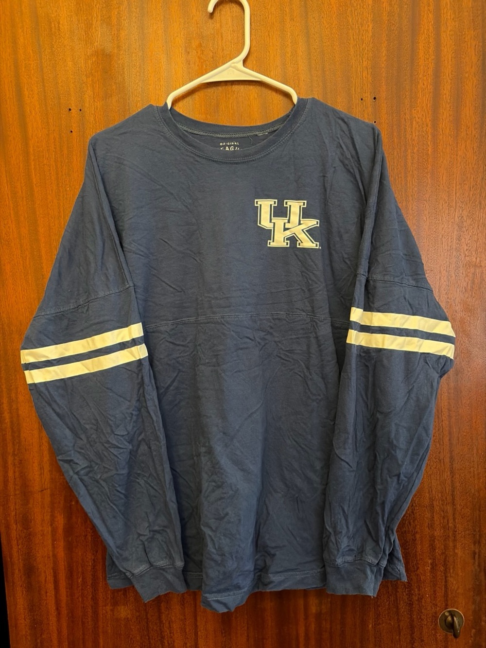 League Navy Long Sleeve Crewneck with White Stripe Accents and UK Logo